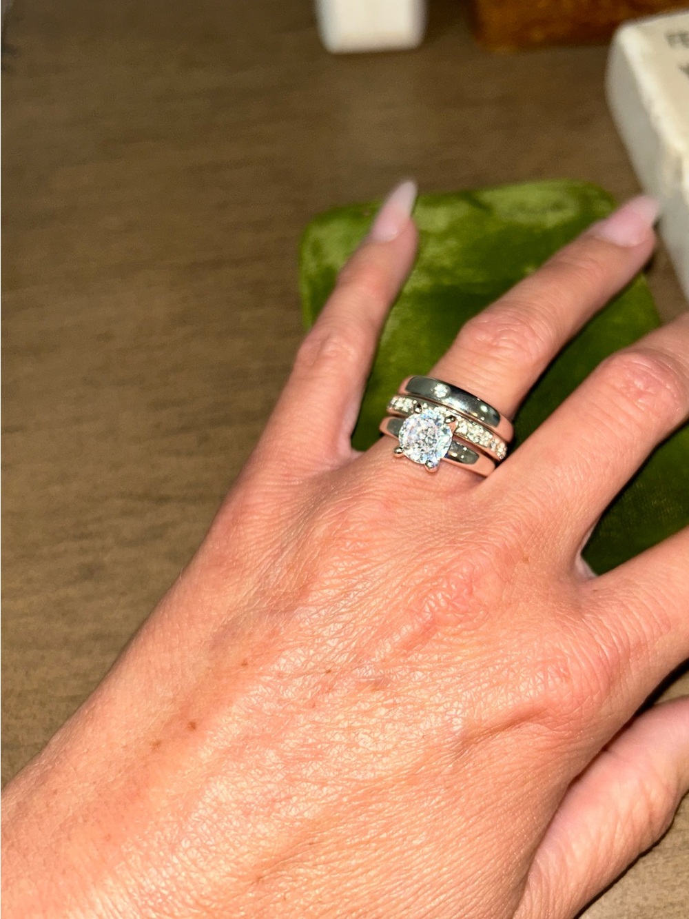 Sterling Silver Clear Cubic Zirconia Bridal Ring Set - White